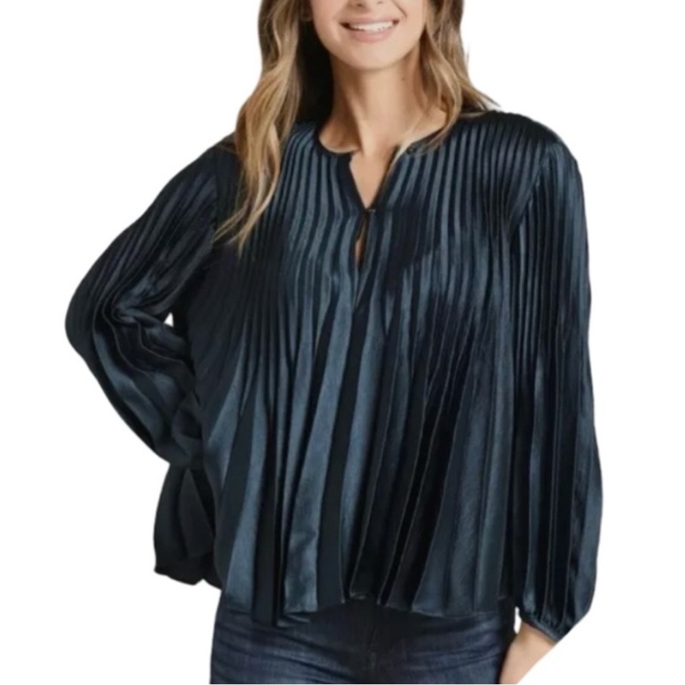 Vince XXS Dark Teal Blue Pleated Longsleeve Blouse - Perfect Condition!